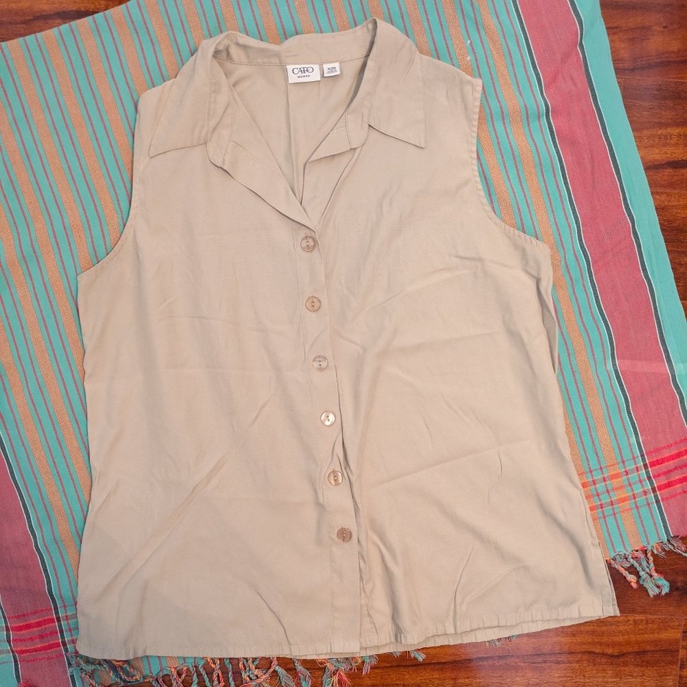 Cato Beige Sleeveless Button-Up Top